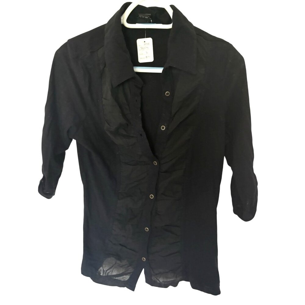 Vintage 90s Vanity Black Button-Up 3/4 Sleeve Shirt Size Large